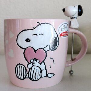 Peanuts Snoopy Valentines Mug with Stirrer Coffee Tea Pink with Hearts Zrike